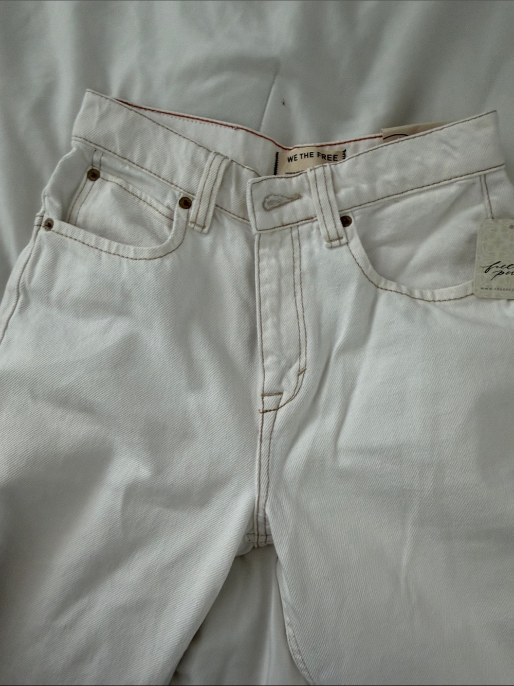 Free People We The Free Tinsley Baggy Jeans White High Rise Straight Leg 24 NWT